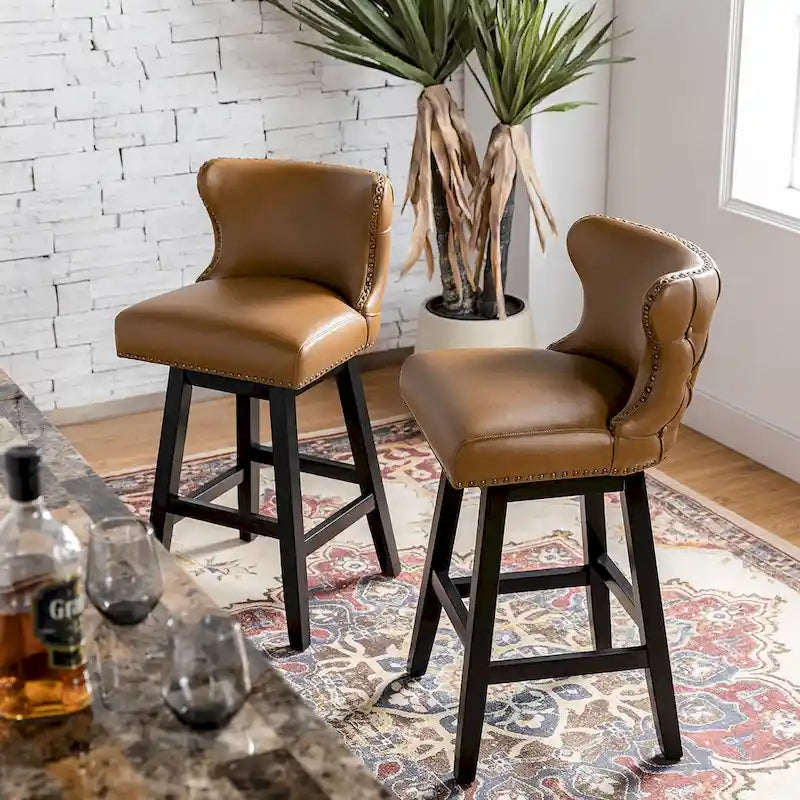 Jordan Traditional Wingback Nailhead Trim Tufted 360-degree Swivel Bar Stool Set of 2 By HULALA HOME - N/A