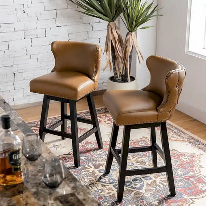 Jordan Traditional Wingback Nailhead Trim Tufted 360-degree Swivel Bar Stool Set of 2 By HULALA HOME - N/A