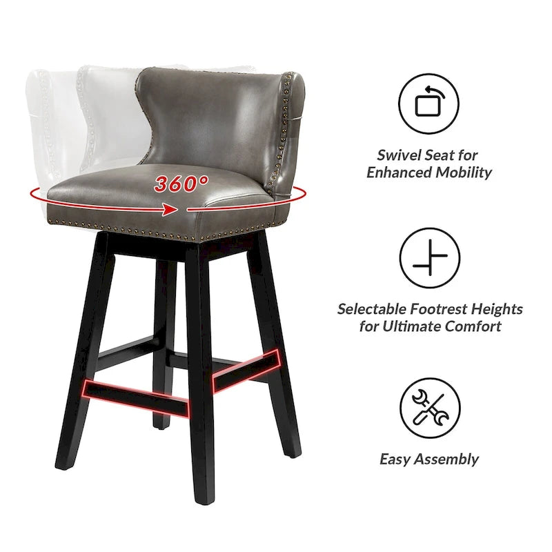 Jordan Traditional Wingback Nailhead Trim Tufted 360-degree Swivel Bar Stool Set of 2 By HULALA HOME - N/A