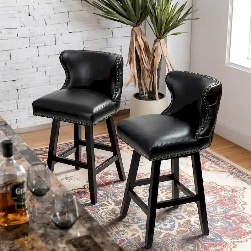 Jordan Traditional Wingback Nailhead Trim Tufted 360-degree Swivel Bar Stool Set of 2 By HULALA HOME - N/A