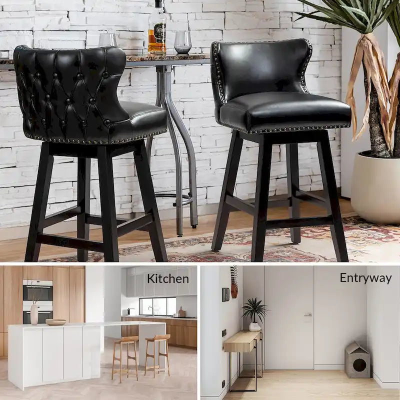 Jordan Traditional Wingback Nailhead Trim Tufted 360-degree Swivel Bar Stool Set of 2 By HULALA HOME - N/A