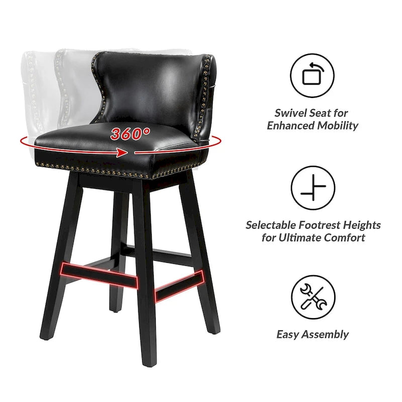 Jordan Traditional Wingback Nailhead Trim Tufted 360-degree Swivel Bar Stool Set of 2 By HULALA HOME - N/A