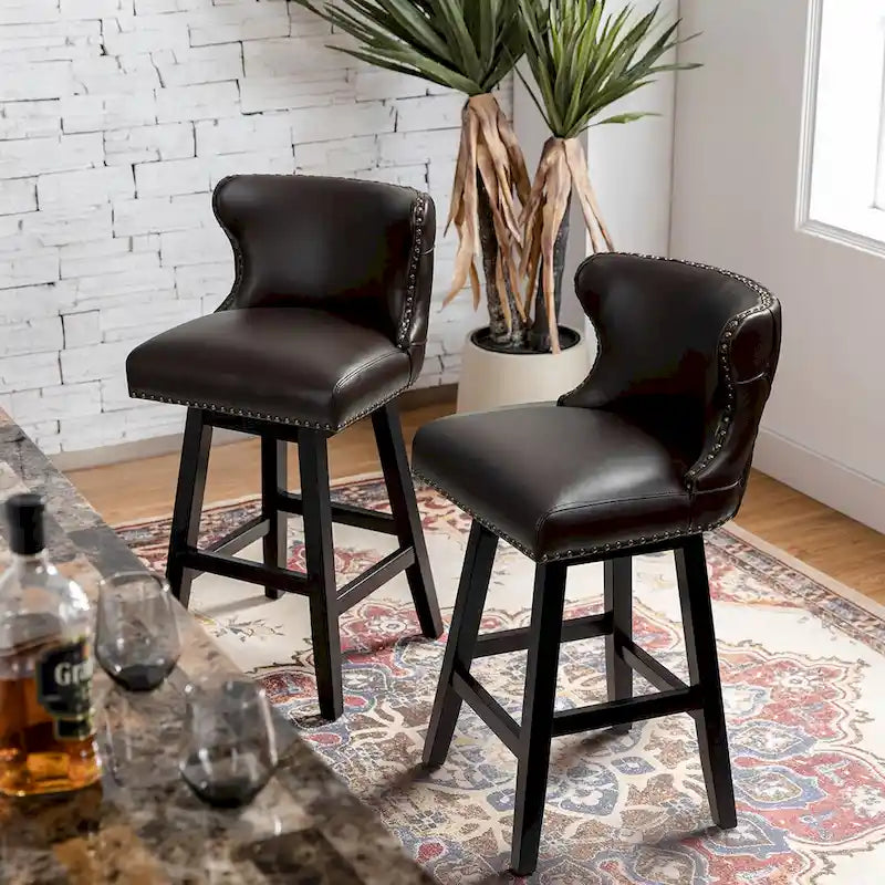 Jordan Traditional Wingback Nailhead Trim Tufted 360-degree Swivel Bar Stool Set of 2 By HULALA HOME - N/A