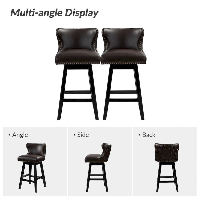 Jordan Traditional Wingback Nailhead Trim Tufted 360-degree Swivel Bar Stool Set of 2 By HULALA HOME - N/A