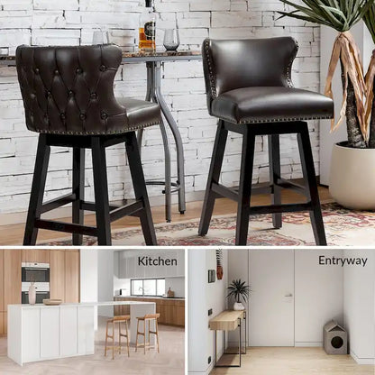 Jordan Traditional Wingback Nailhead Trim Tufted 360-degree Swivel Bar Stool Set of 2 By HULALA HOME - N/A