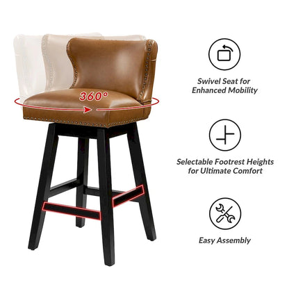 Jordan Traditional Wingback Nailhead Trim Tufted 360-degree Swivel Bar Stool Set of 2 By HULALA HOME - N/A