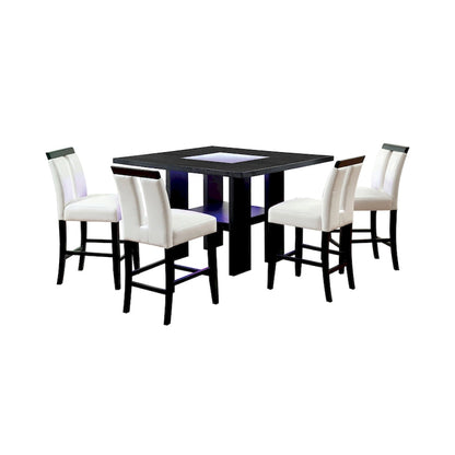 Blanton Contemporary Black Solid Wood LED 5-Piece Counter Height Dining Table Set by Furniture of America