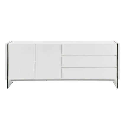 IL VETRO buffet-server in high gloss white lacquer with clear glass.