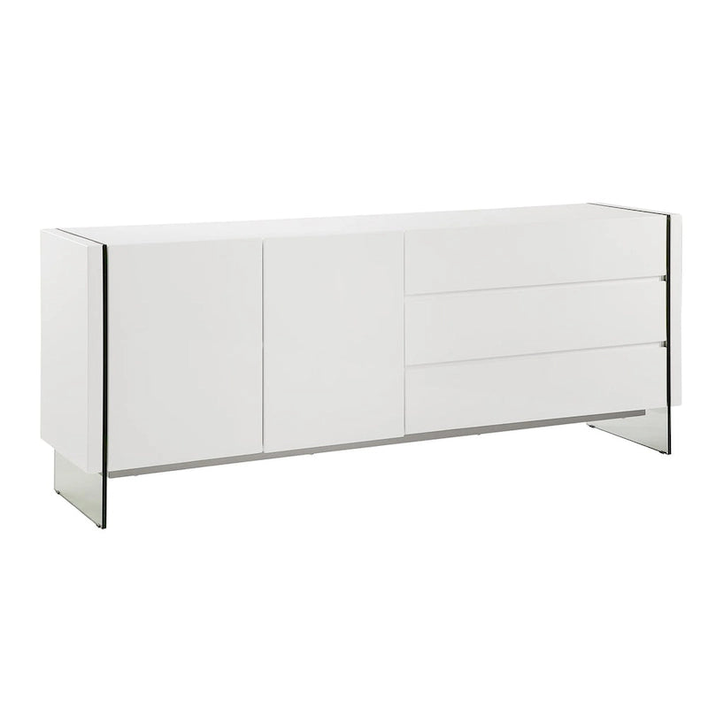 IL VETRO buffet-server in high gloss white lacquer with clear glass.