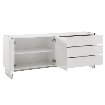 IL VETRO buffet-server in high gloss white lacquer with clear glass.