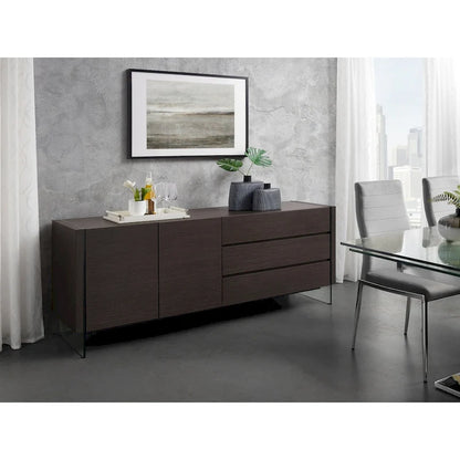 IL VETRO buffet-server in high gloss white lacquer with clear glass.