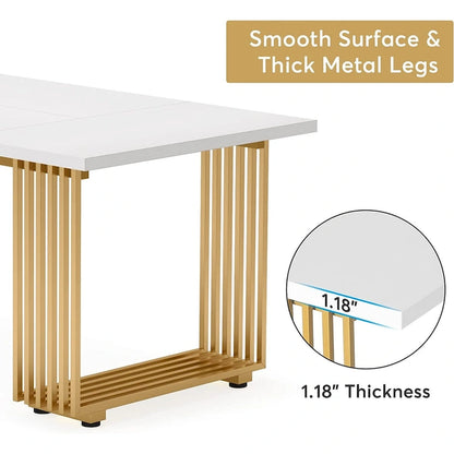 Modern Dining Table for 6-8 People, 70.8 Inch Long White Dining Room