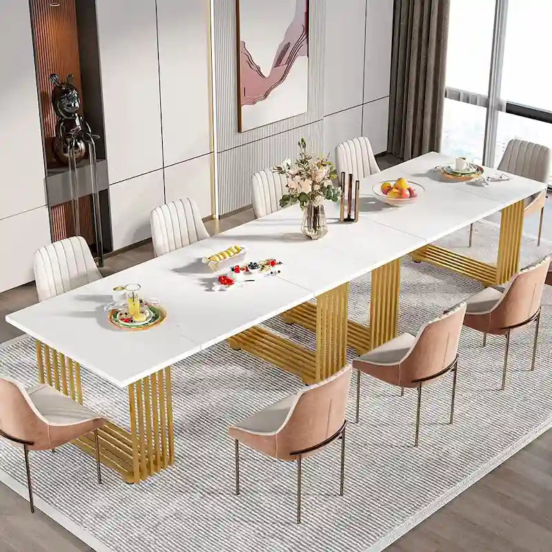 Modern Dining Table for 6-8 People, 70.8 Inch Long White Dining Room