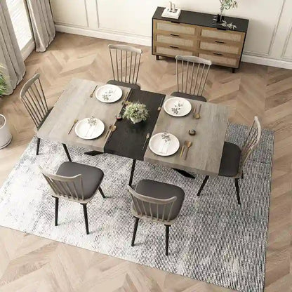 Retro Rectangular Dining Table with Carole Top and Black Embossed Center Plate