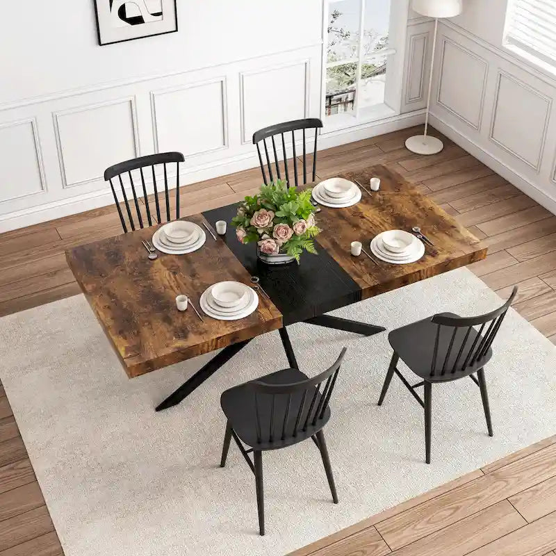 Retro Rectangular Dining Table with Carole Top and Black Embossed Center Plate