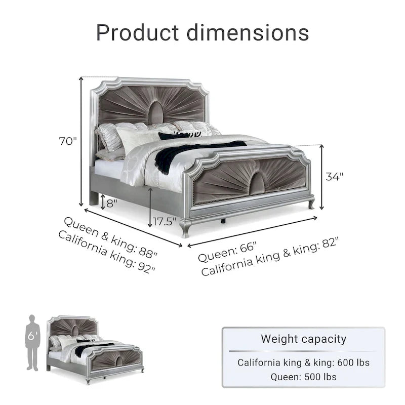 Furniture of America Maza Glam Silver Solid Wood Panel Bed