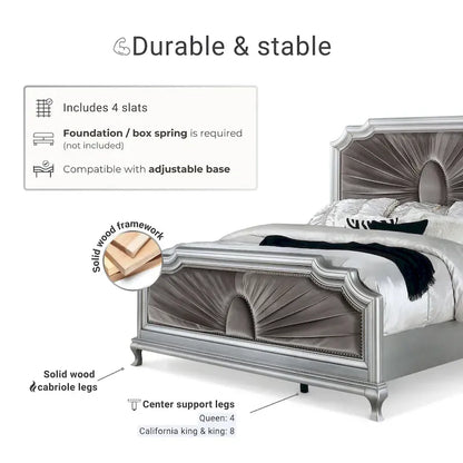 Furniture of America Maza Glam Silver Solid Wood Panel Bed