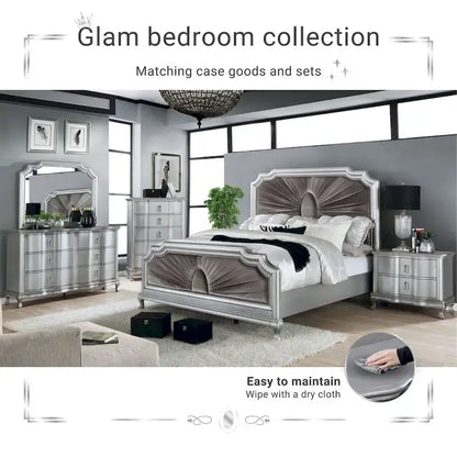 Furniture of America Maza Glam Silver Solid Wood Panel Bed