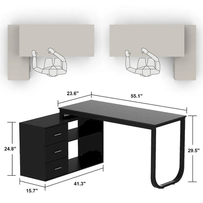 Timechee 55-inch L Shaped Office Computer Desk w/ Drawers