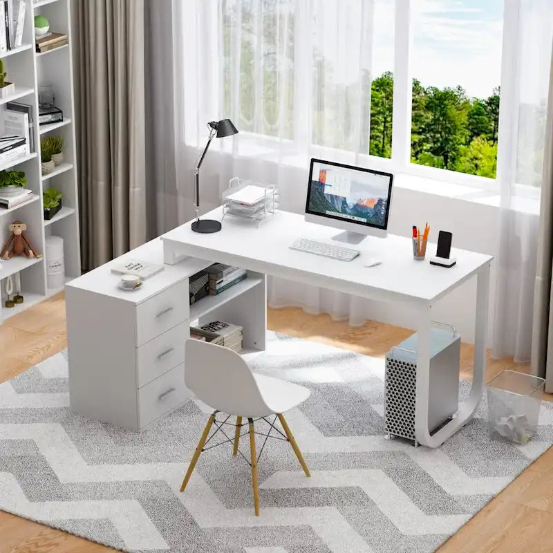 Timechee 55-inch L Shaped Office Computer Desk w/ Drawers