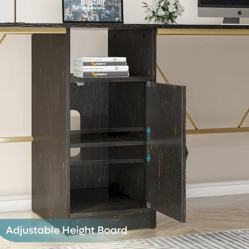 60 L Shaped Desk with Storage Cabinet Office Computer Desk