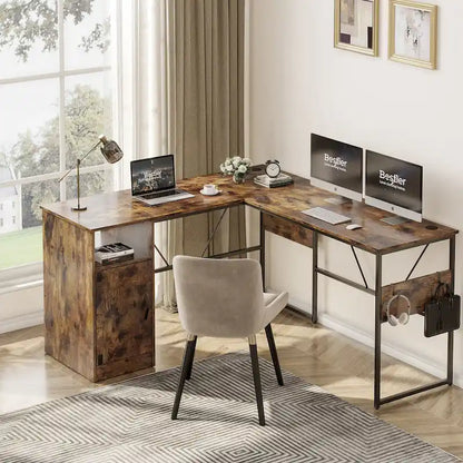 60 L Shaped Desk with Storage Cabinet Office Computer Desk