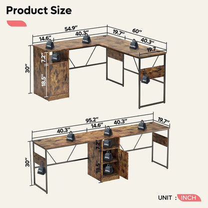 60 L Shaped Desk with Storage Cabinet Office Computer Desk
