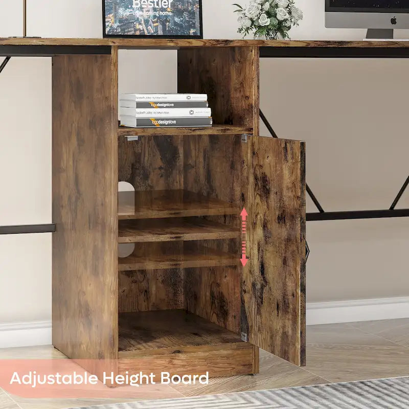 60 L Shaped Desk with Storage Cabinet Office Computer Desk
