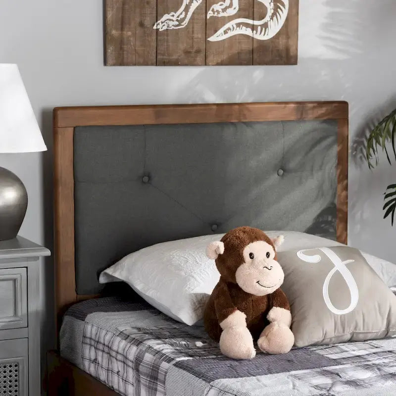Abner Modern and Contemporary Fabric and Wood Headboard Dark Grey