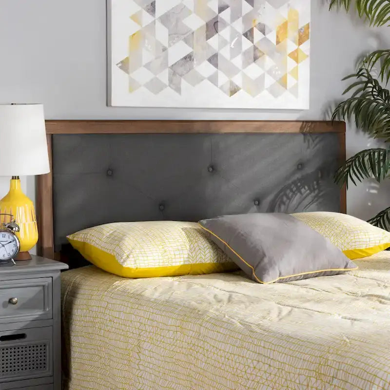 Abner Modern and Contemporary Fabric and Wood Headboard Dark Grey