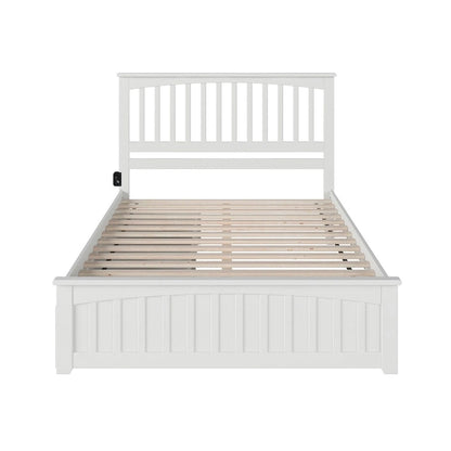 Mission Queen Platform Bed with Matching Foot Board with 2 Urban Bed Drawers in White