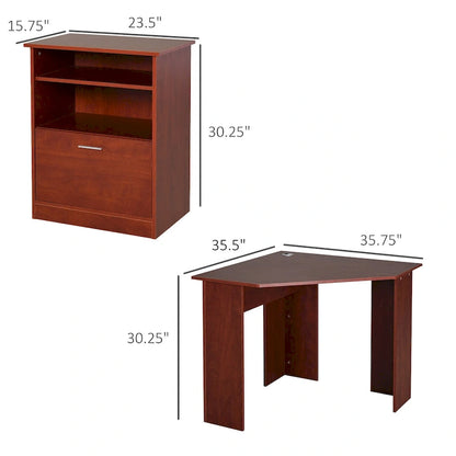 HOMCOM Computer Desk with Printer Cabinet, L-Shaped Corner Desk with Storage, Study PC Workstation for Home Office