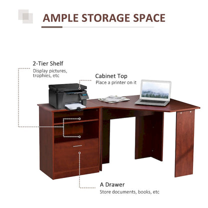 HOMCOM Computer Desk with Printer Cabinet, L-Shaped Corner Desk with Storage, Study PC Workstation for Home Office