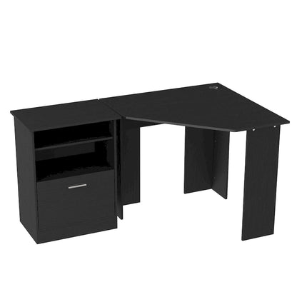 HOMCOM Computer Desk with Printer Cabinet, L-Shaped Corner Desk with Storage, Study PC Workstation for Home Office