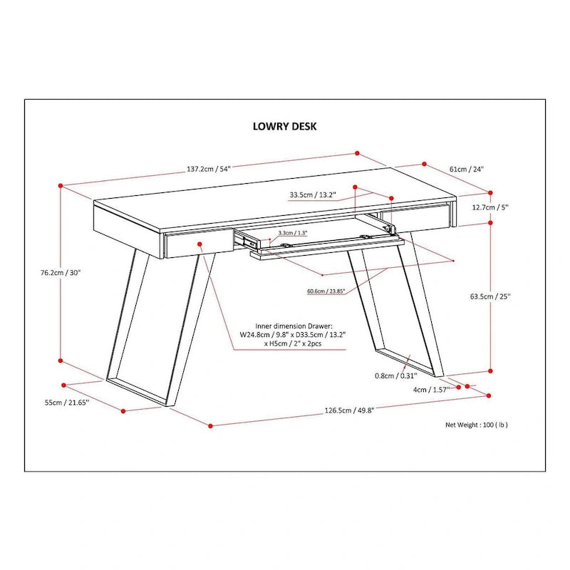 WYNDENHALL Mitchell Modern Industrial 54 inch Wide Desk