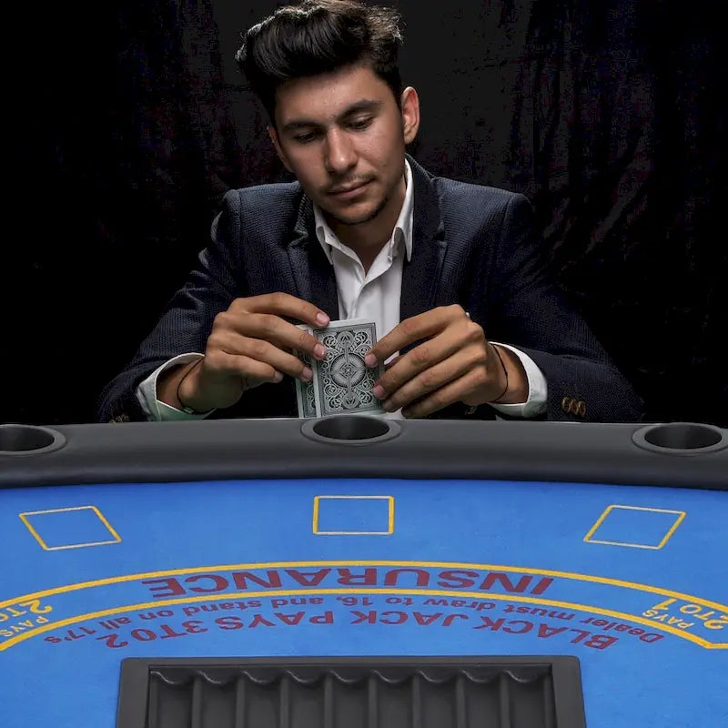 HomCom 72 7 Player Foldable Half Poker Table - Blue/Black