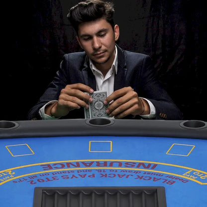 HomCom 72 7 Player Foldable Half Poker Table - Blue/Black