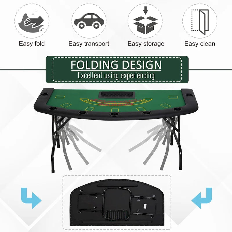 HomCom 72 7 Player Foldable Half Poker Table - Blue/Black