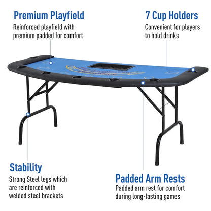 HomCom 72 7 Player Foldable Half Poker Table - Blue/Black