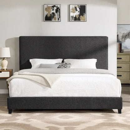 Bridgevine Home Tall Dark Grey Upholstered Panel Platform Bed