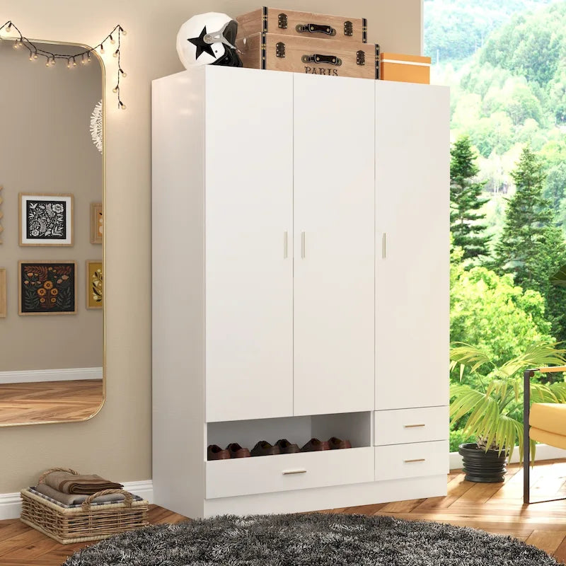 Wardrobe & Desk Ensemble - Space-Saving Bedroom Set Make Vanity Table