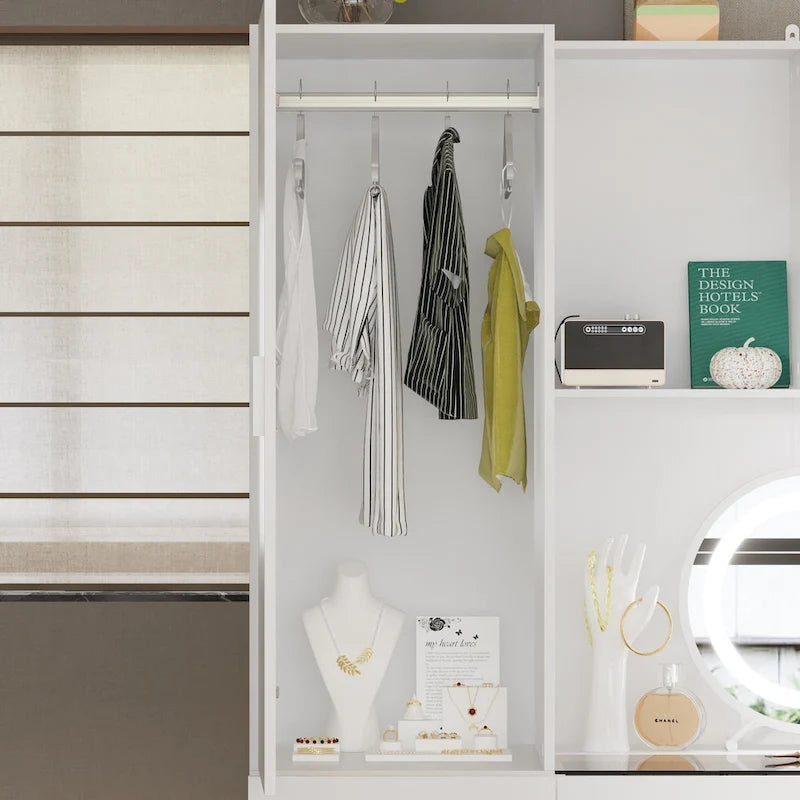 Wardrobe & Desk Ensemble - Space-Saving Bedroom Set Make Vanity Table