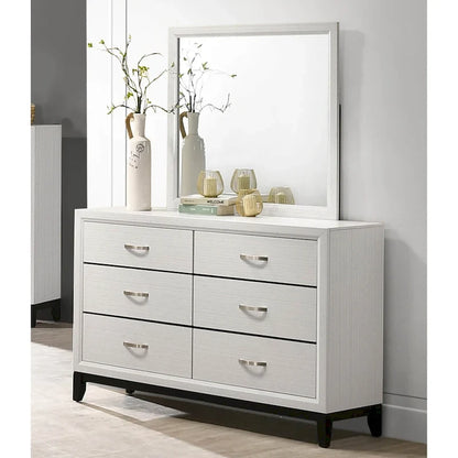 Roundhill Furniture Stout Contemporary Panel Bedroom Set in White Finish with Panel Bed, Dresser, Mirror, 2 Night Stands