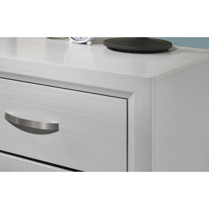 Roundhill Furniture Stout Contemporary Panel Bedroom Set in White Finish with Panel Bed, Dresser, Mirror, 2 Night Stands