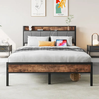 Full Size Bed Storage Headboard with Charging Station