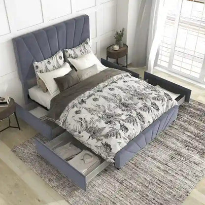 Rhiv Art Deco Upholstered 4-drawer Storage Bed by Furniture of America