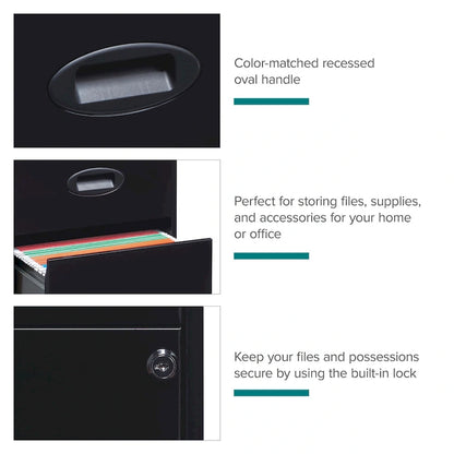 Space Solutions 18in. Deep 3 Drawer Metal Organizer File Cabinet with Pencil Drawer, Black