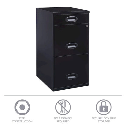 Space Solutions 18in. Deep 3 Drawer Metal Organizer File Cabinet with Pencil Drawer, Black