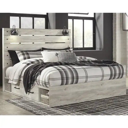 Cambeck Whitewash Panel Bed With 2 Under Bed Storage Drawers
