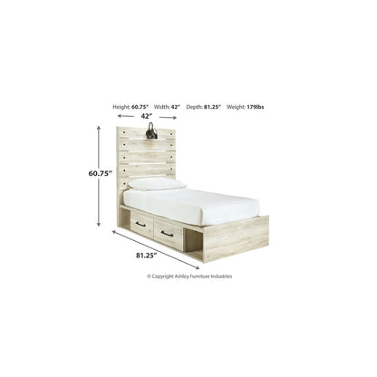 Cambeck Whitewash Panel Bed With 2 Under Bed Storage Drawers